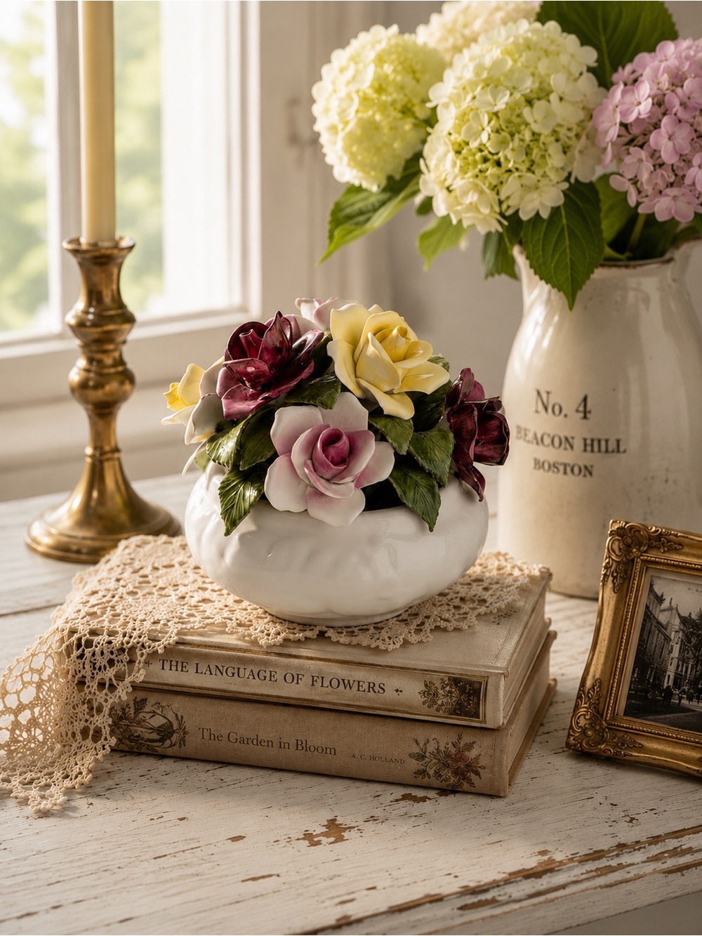Golden Crown E&R Fine Bone China floral arrangement